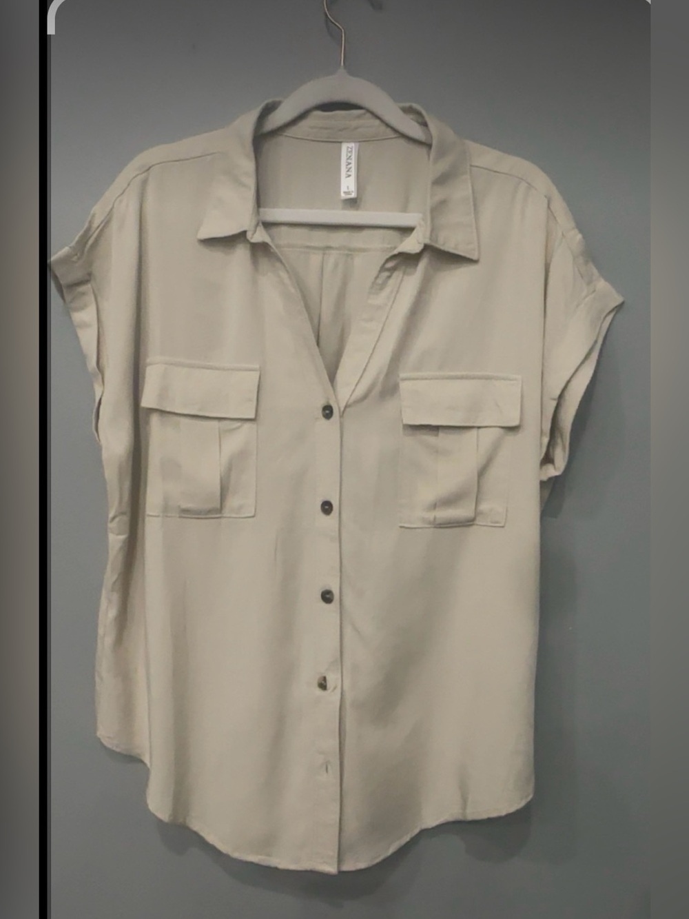 Zenana Relaxed fit Short-Sleeve Shirt - Beige - Picture 5 of 7